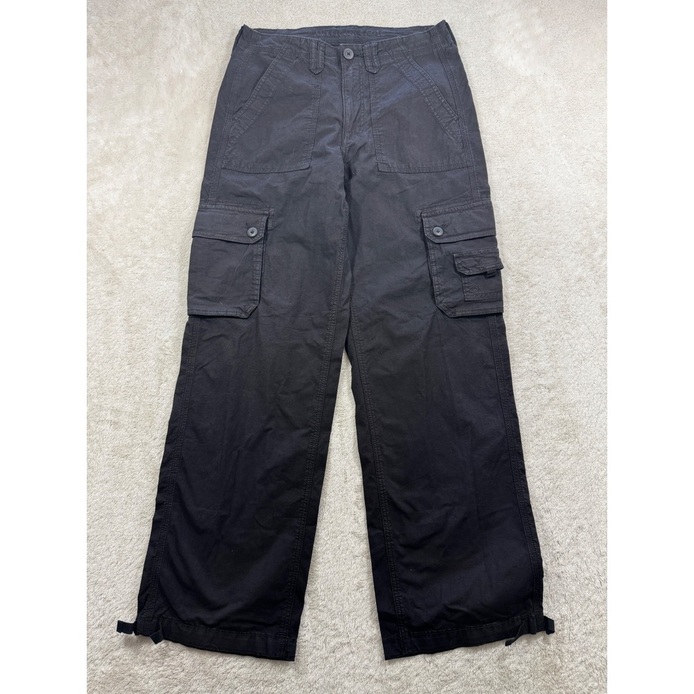 American Eagle Womens Baggy Jogger Stretch Black Cargo Pants 6 Meas:‎ 29x30